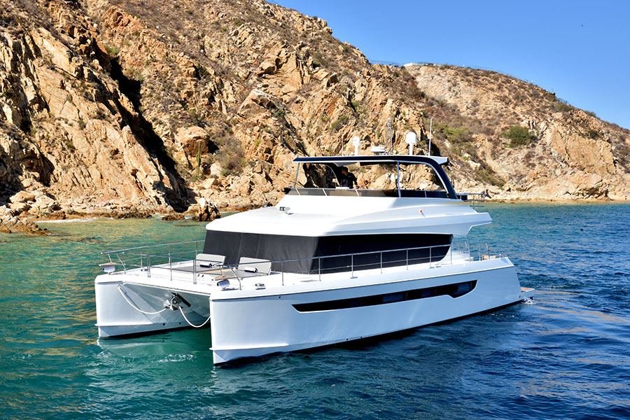 Luxury catamaran charter with wide shaded decks in Cabo San Lucas